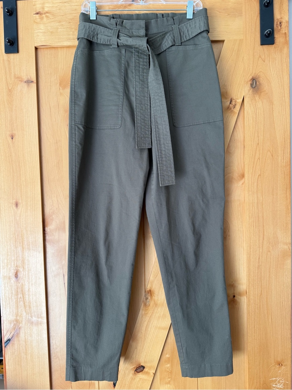 Express Olive Green Paperbag Chinos with Tie Belt
